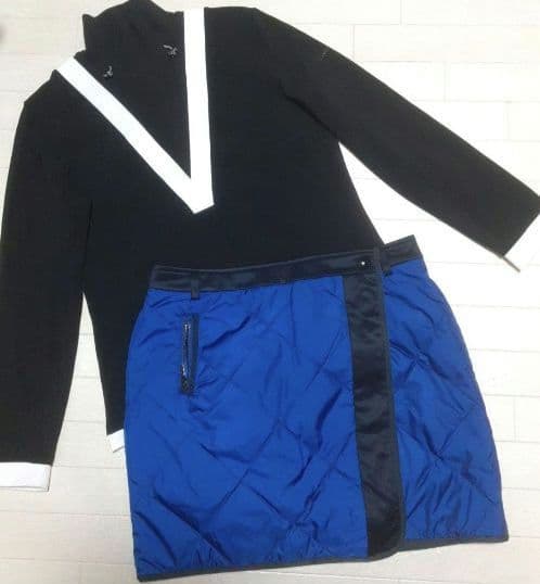 再再再値下げ美品 ランバンスポール　中綿スカート42 ブルー 定価38500円