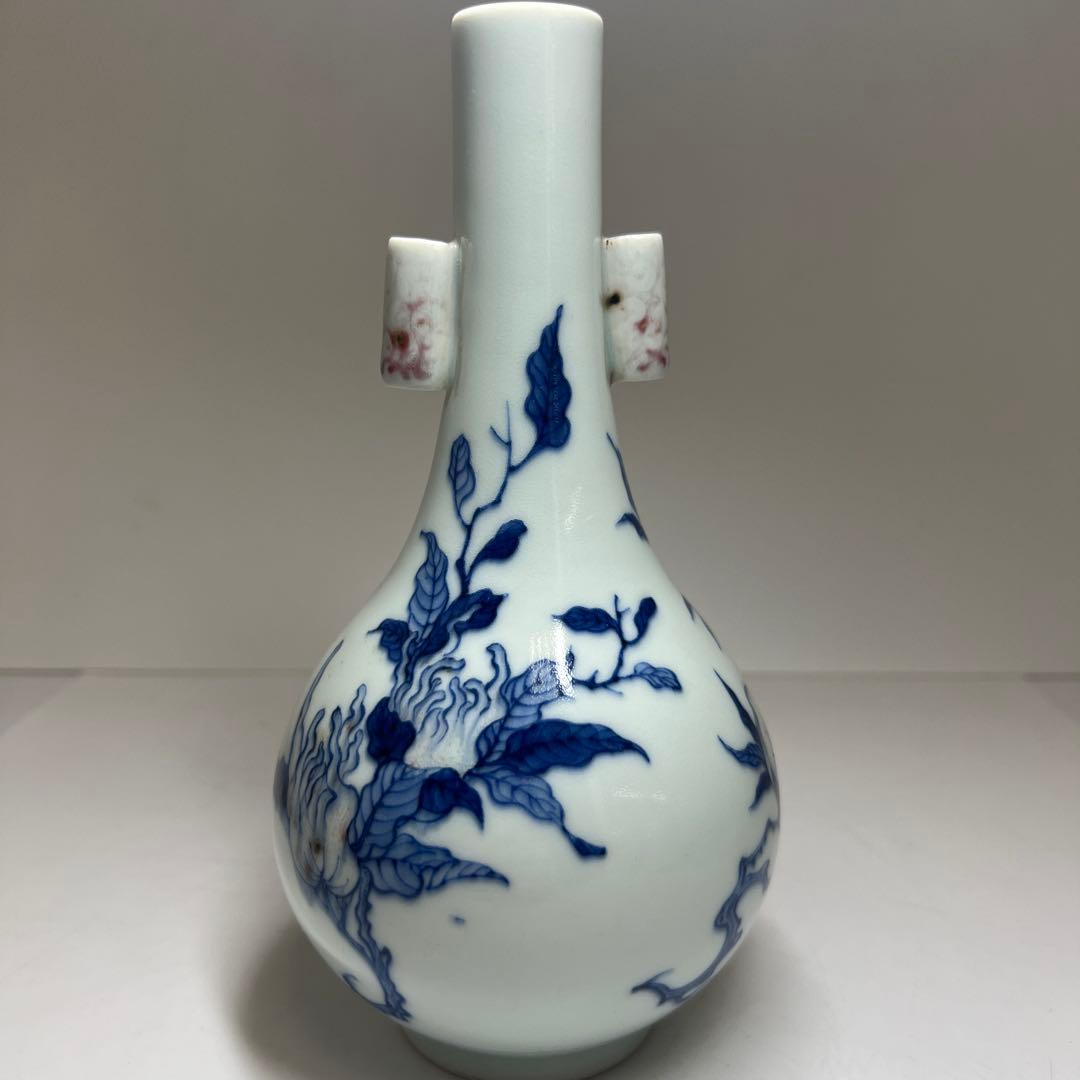 中国美術　大清康熙年製　釉裏紅花瓶　高約19.5㎝　東Y8-0114☆2Fトヒチ