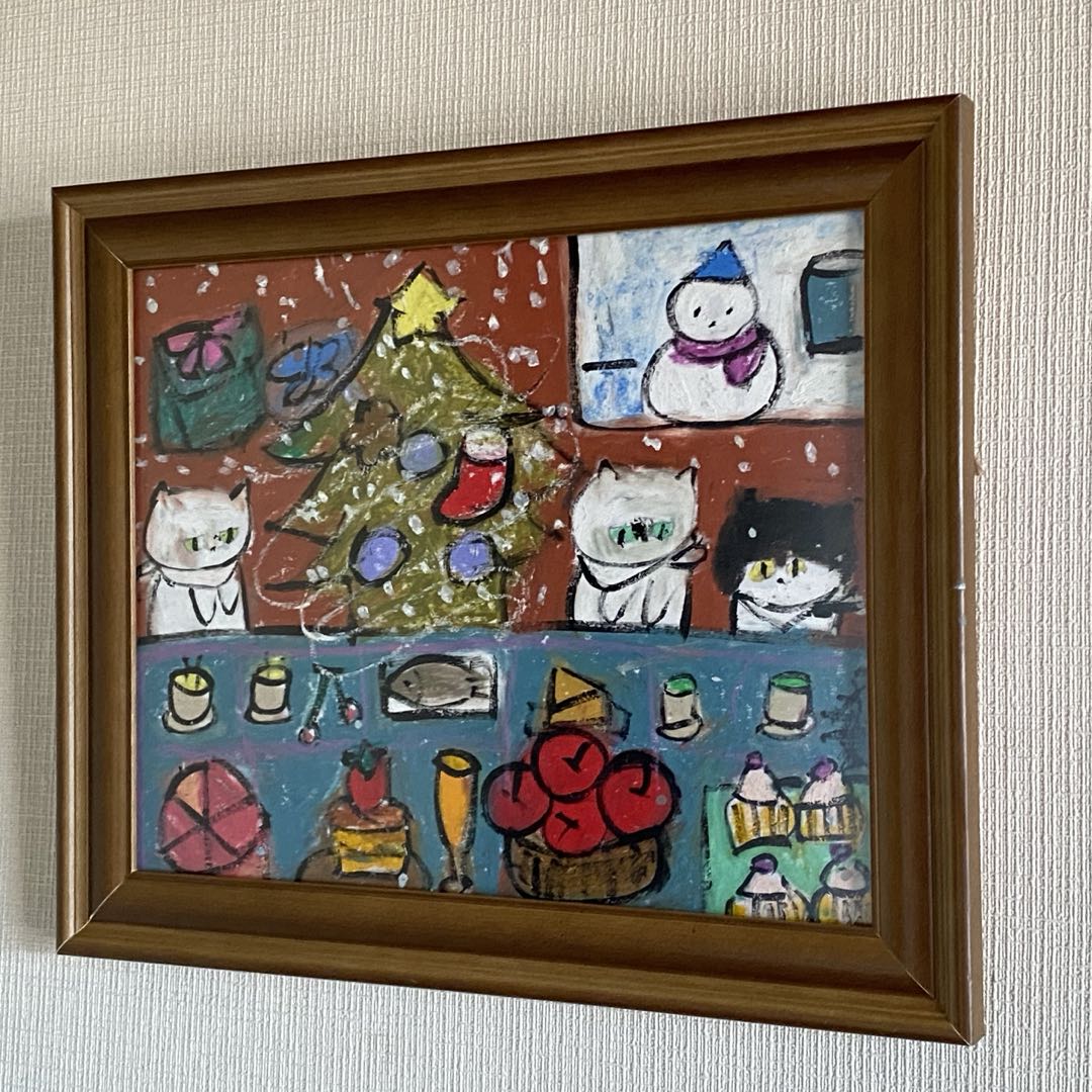 絵画 。壁掛け絵☆【猫ちゃんたちの幸せなクリスマスパーティー】05