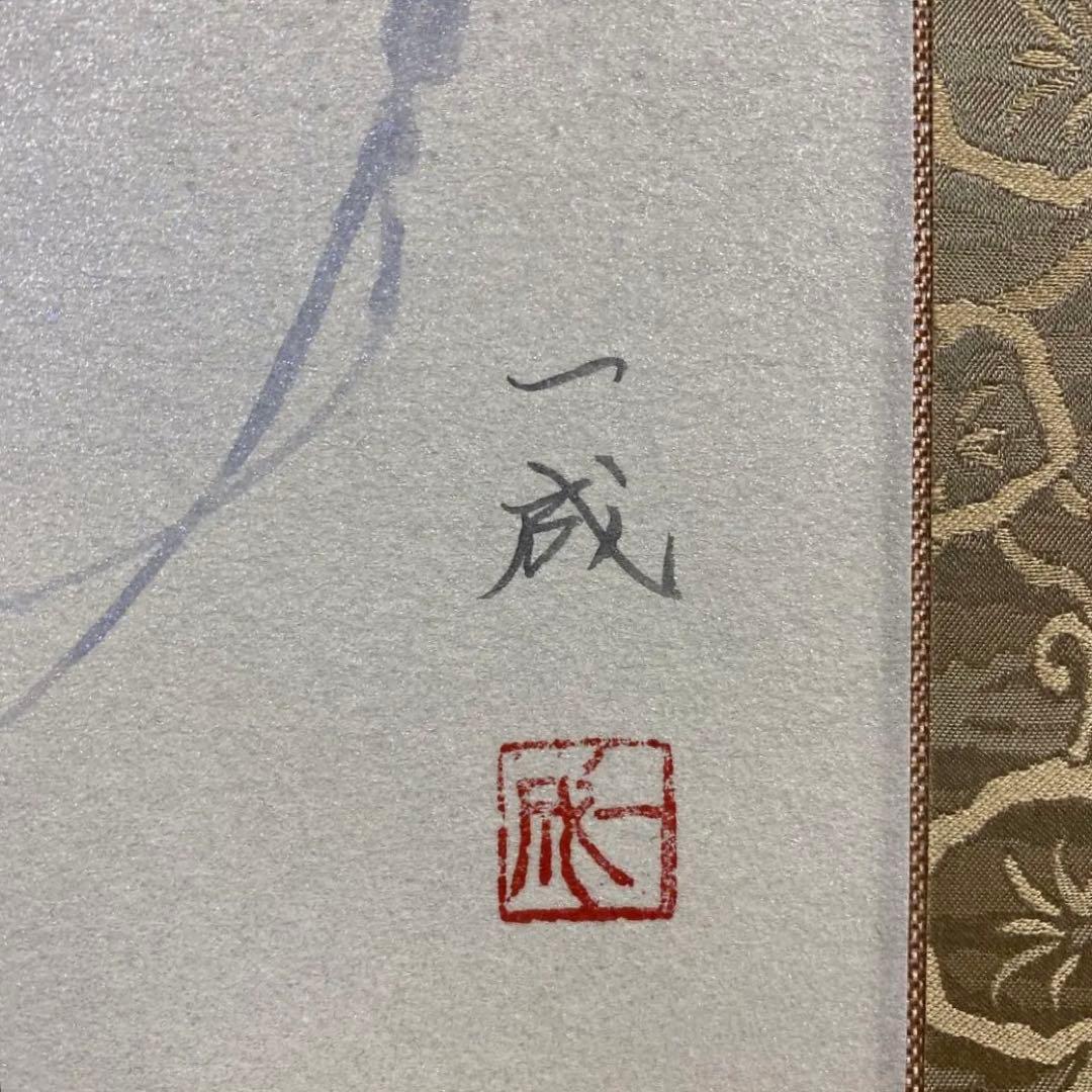 美品 掛け軸 遠田一成作 鉄線花図 共箱 太巻き付 二重箱