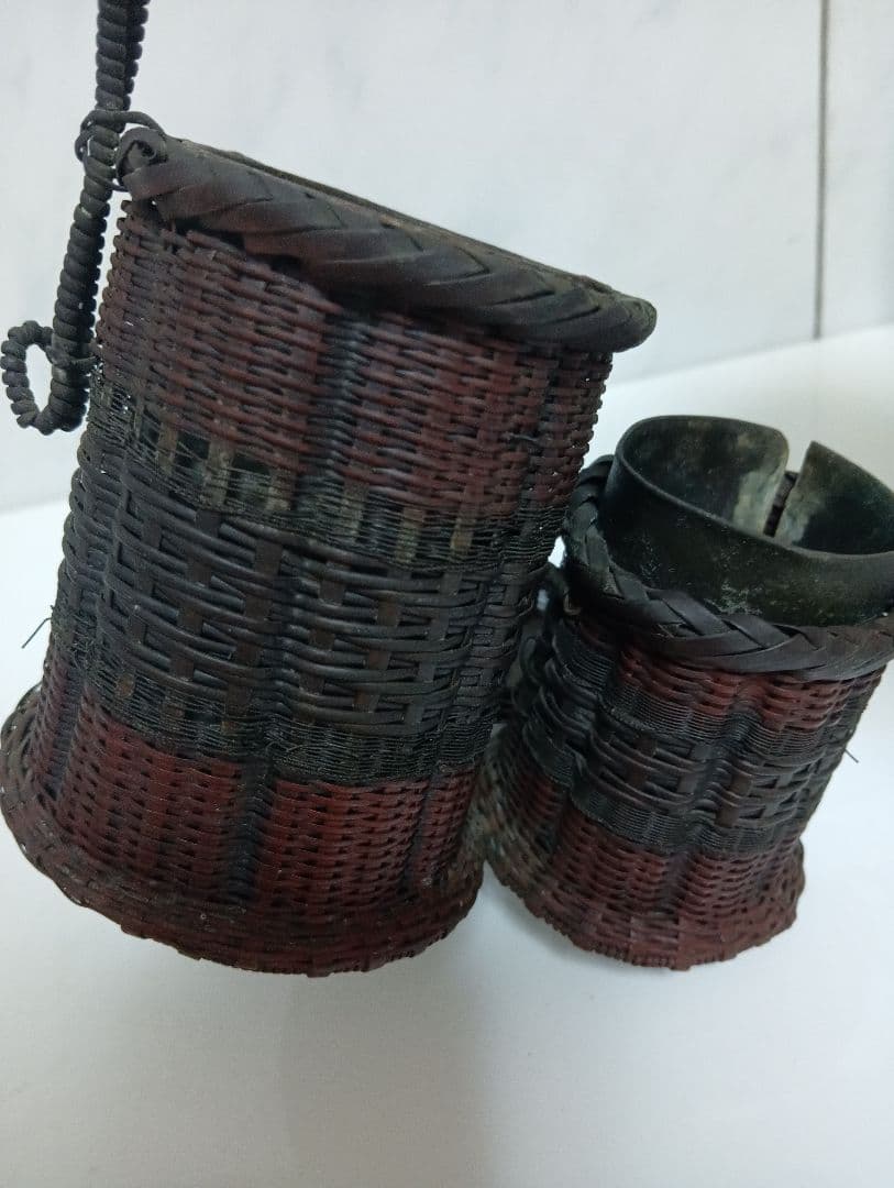 江戸時代武家旧家蔵出古銅製編込み細工茶道具置物アンティーク飾りコレクション