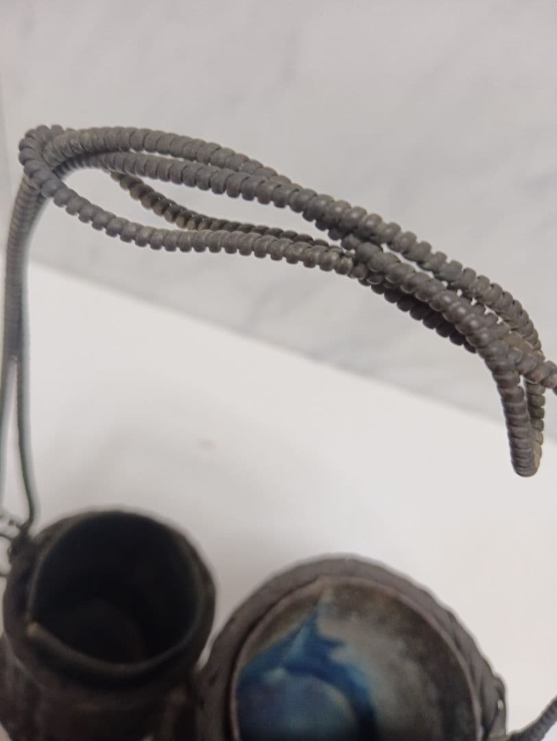 江戸時代武家旧家蔵出古銅製編込み細工茶道具置物アンティーク飾りコレクション