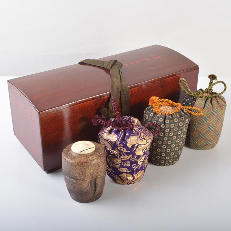 茶道具　備前焼　茶入　仕覆三点付　表千家十一代碌々斎極め箱　D　R6528