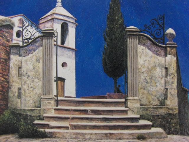 池田良則、丘の上の教会、希少な画集より、新品高級額・額装付