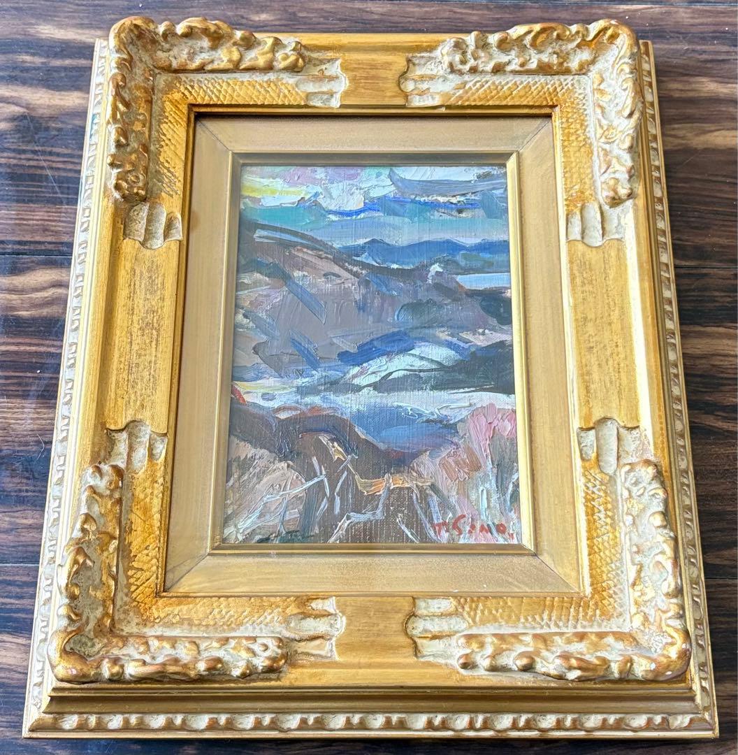 篠崎輝夫「富士五湖 篭坂峠」油彩 SM 額装 油絵 油画 絵画 A