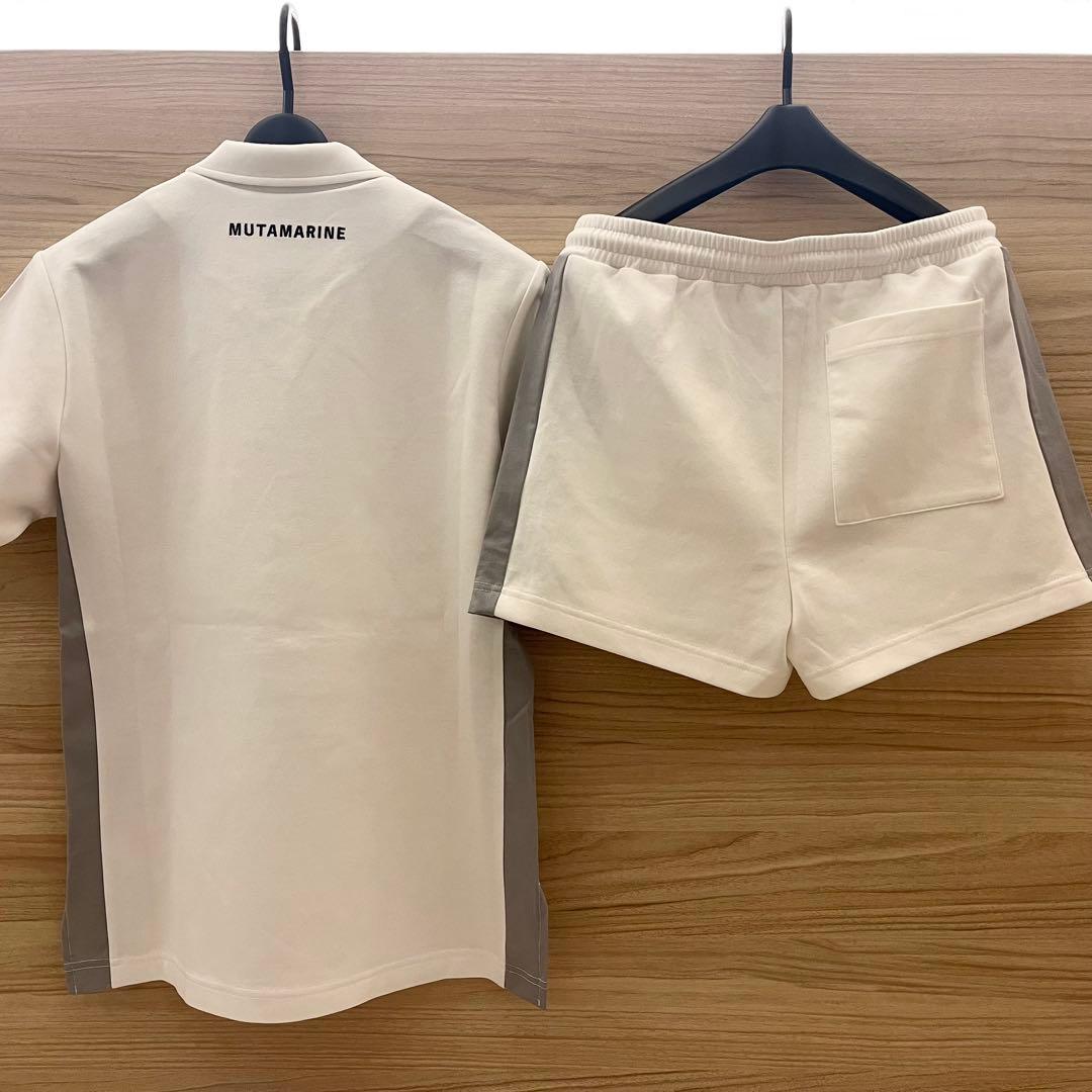 新品★33,000円 上下２枚セットアップ ムータマリン 白×灰ライン 0