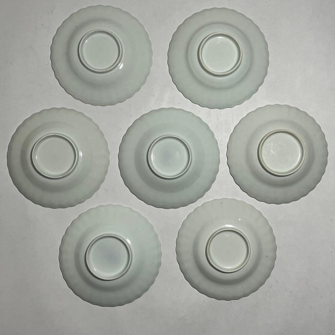 ◆染付菊形輪花皿7枚 花文 小皿中皿 旧家蔵出し品 美品 江戸幕末期〜明治初期◆