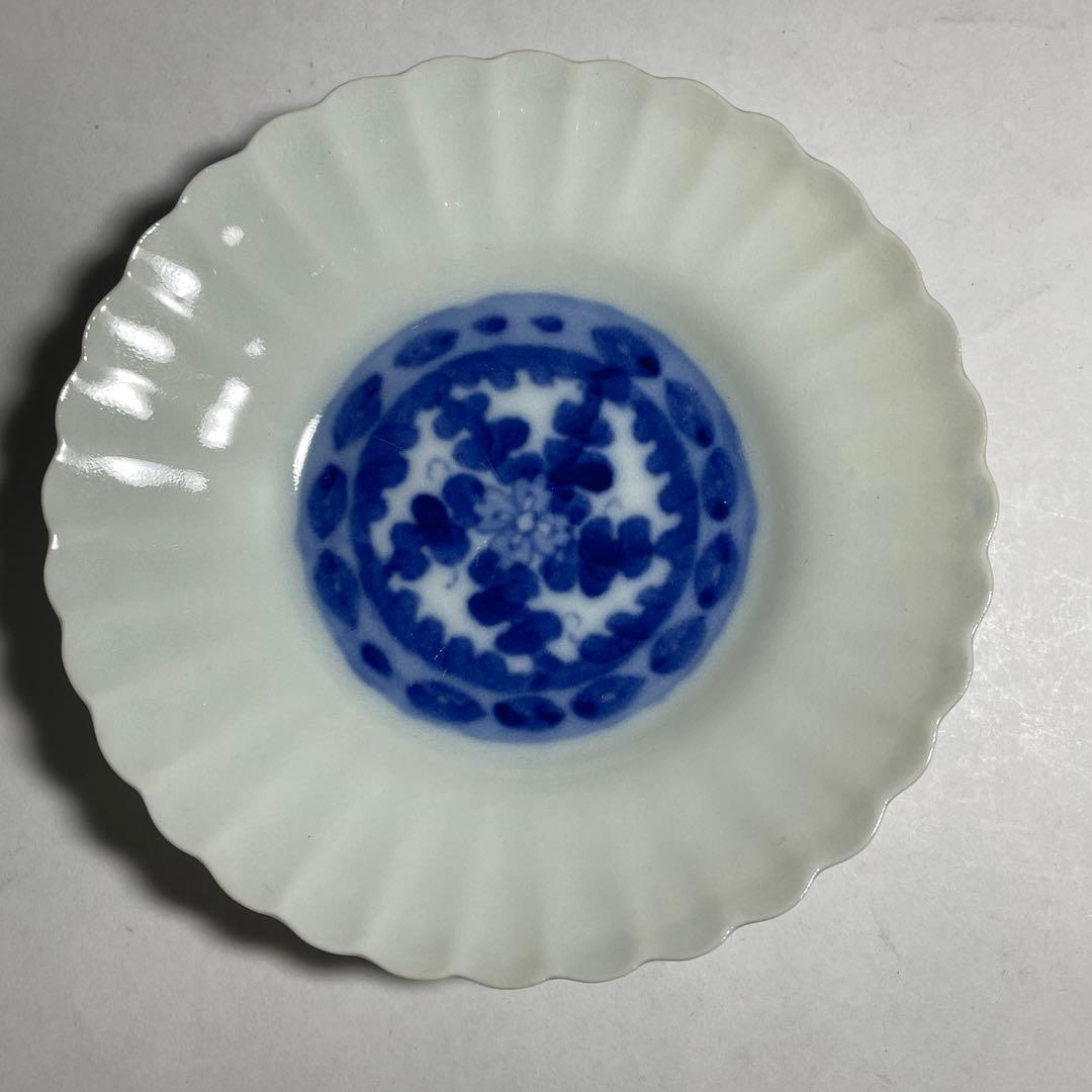◆染付菊形輪花皿7枚 花文 小皿中皿 旧家蔵出し品 美品 江戸幕末期〜明治初期◆