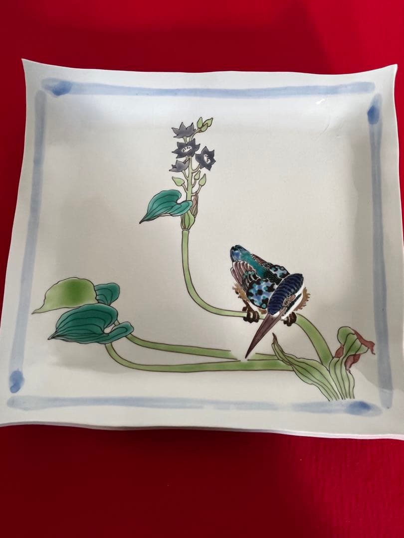 日本工芸会正会員 武腰潤『色絵 川蝉文 盛器】管理K374 石川県無形文化財