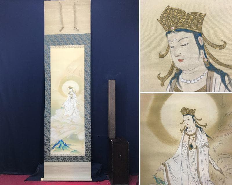 【真作】織田観潮/観音図/人物図/仏事掛/掛軸/名家伝来/AC-356