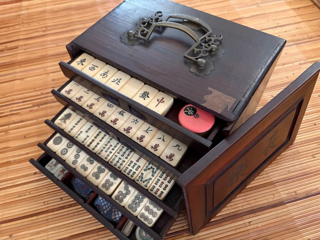 木箱入り麻雀セット　長楽　アンティーク