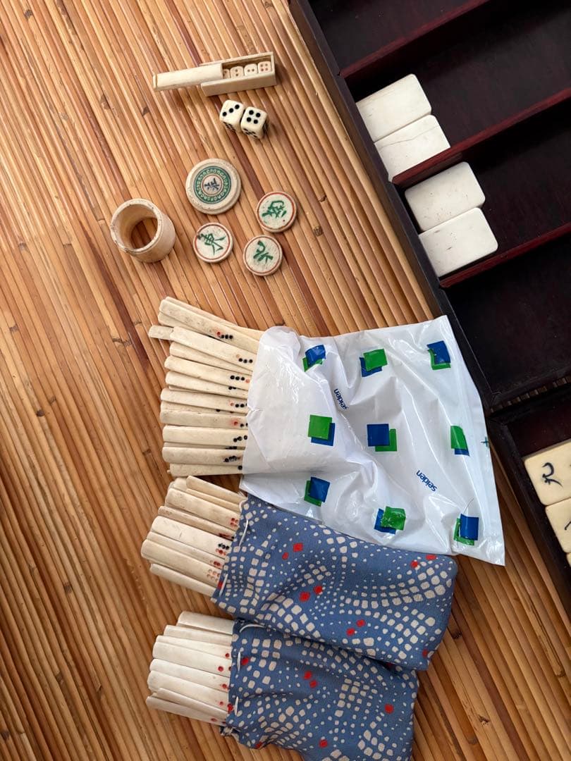 木箱入り麻雀セット　長楽　アンティーク