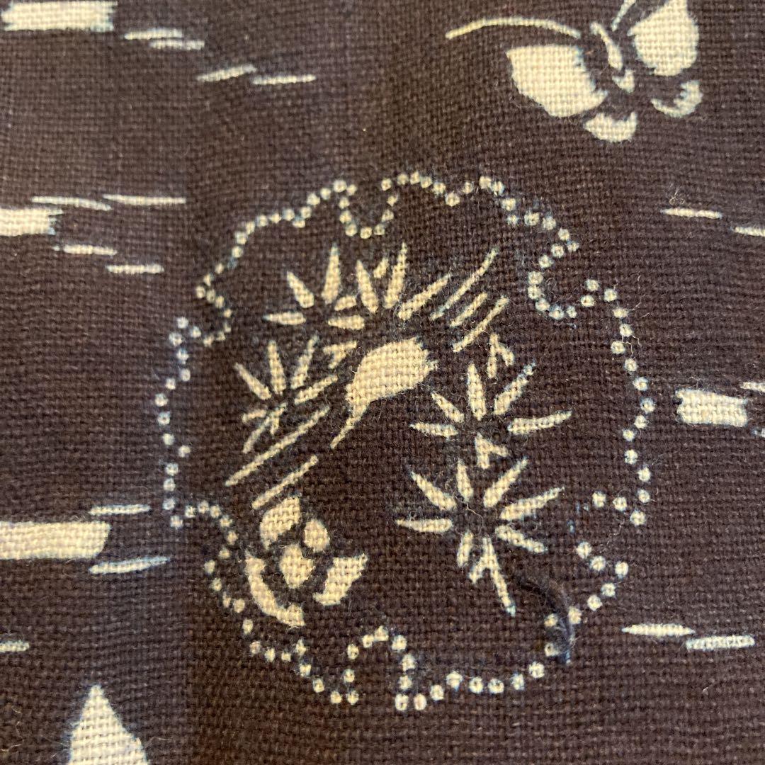 古布　両面染め　型染　藍染　蝶々　竹に雀　撫子　菊