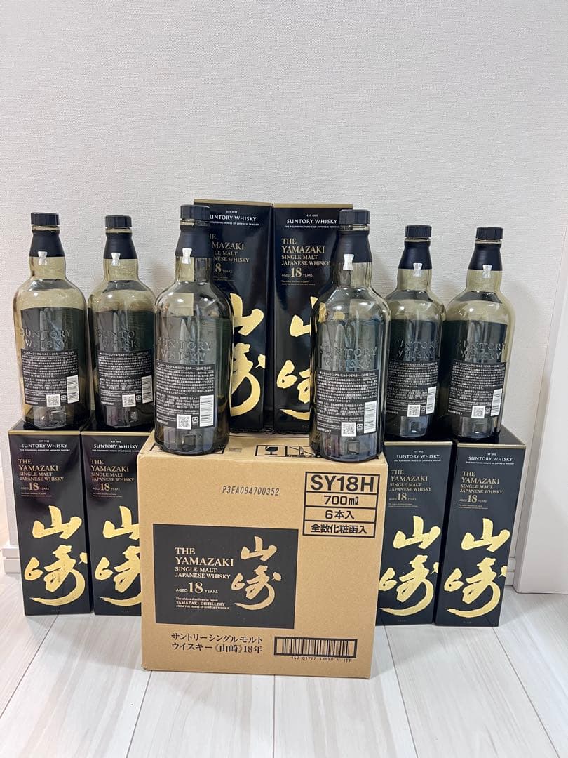 山崎18年(6本)化粧箱付き　空瓶、オリジナルダンボール付き