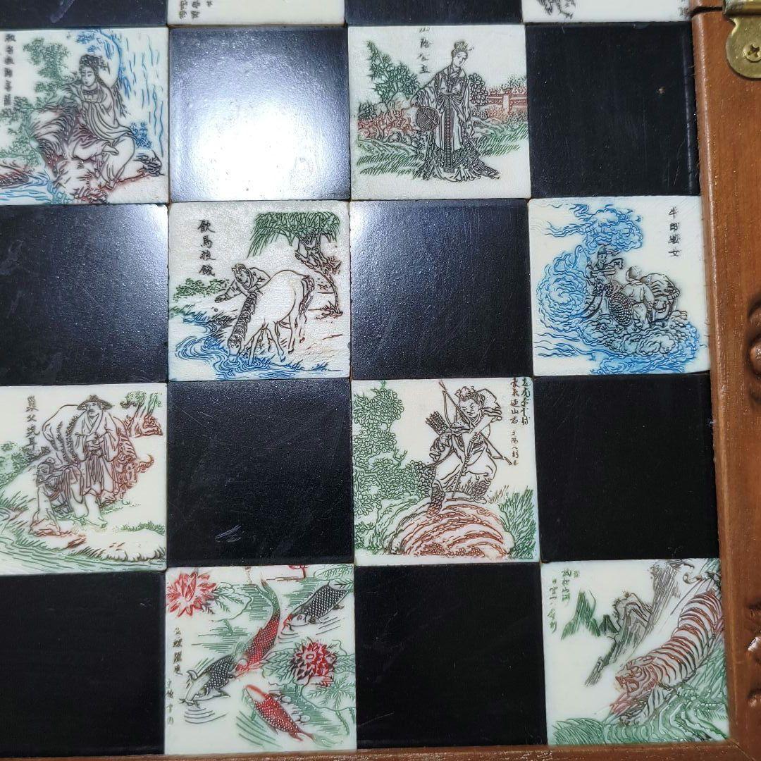 アンティーク木製チェスボード ヴィンテージ 手彫り 木彫り チェス ボード 新品