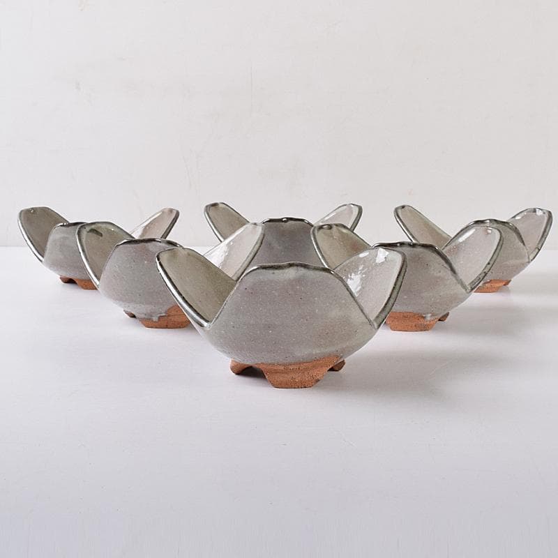 和食器　八幡窯　堀野証嗣造　唐津　割山椒　向付　六客　共箱　M　R7957