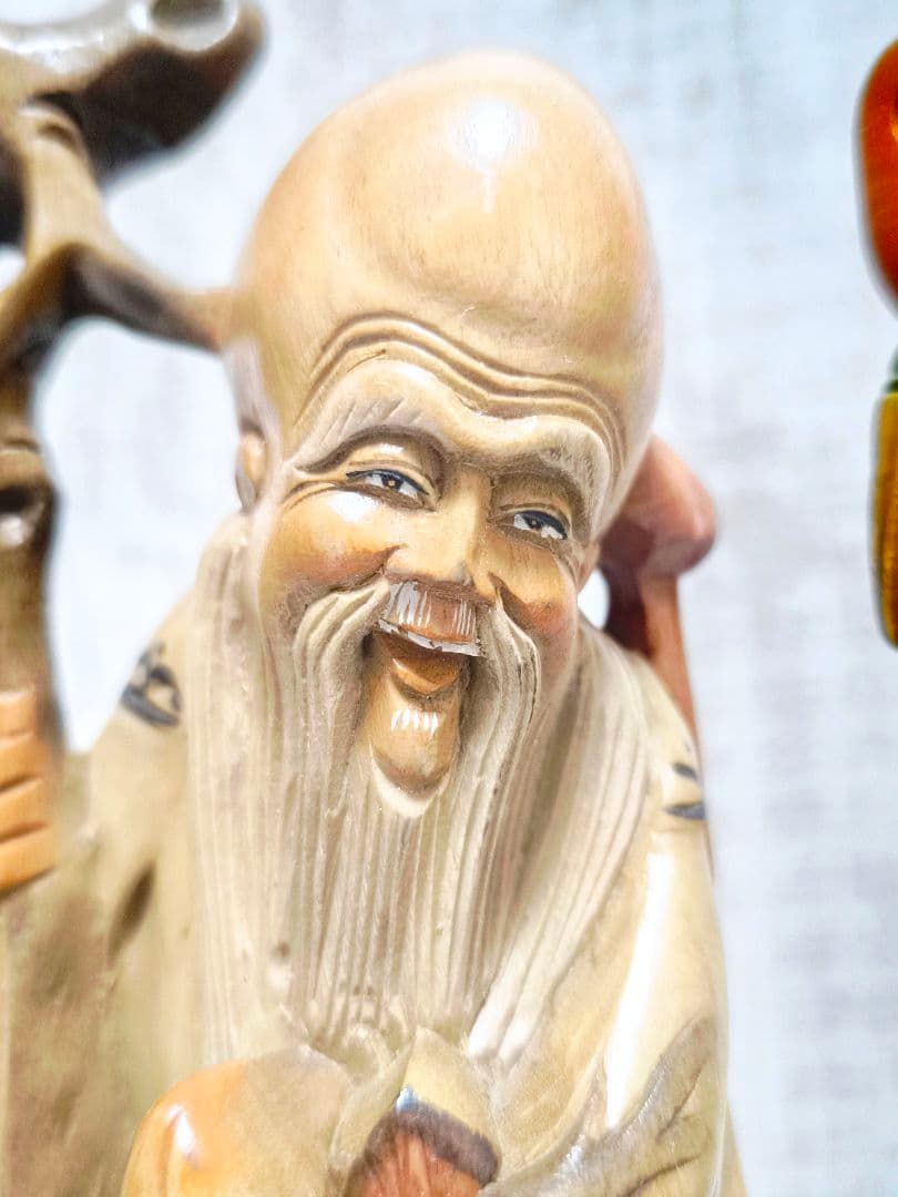 福禄寿 三星 木彫り 置物 3体 まとめ売り 像 神様 縁起物 中国 27cm