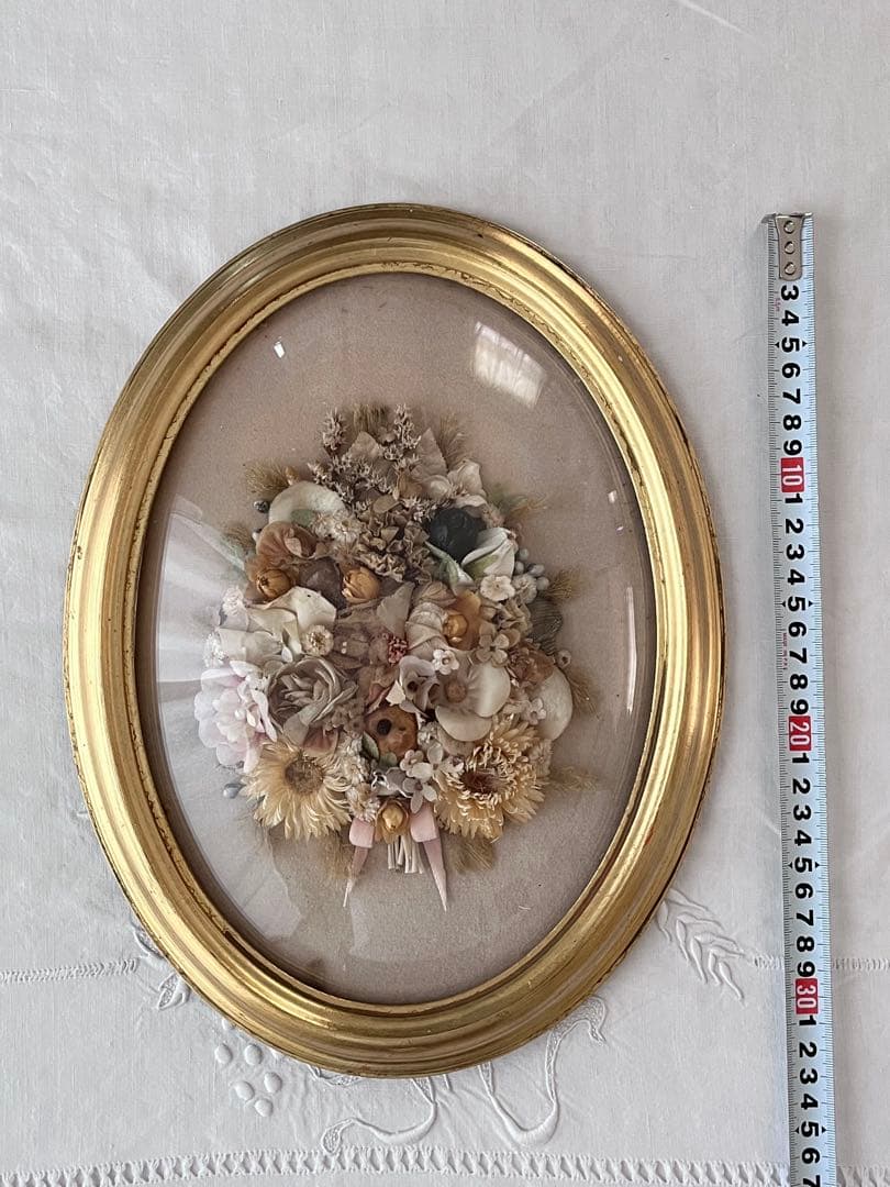 【美品】フランスアンティーク ドライフラワー ドーム ゴールドフレーム 3640