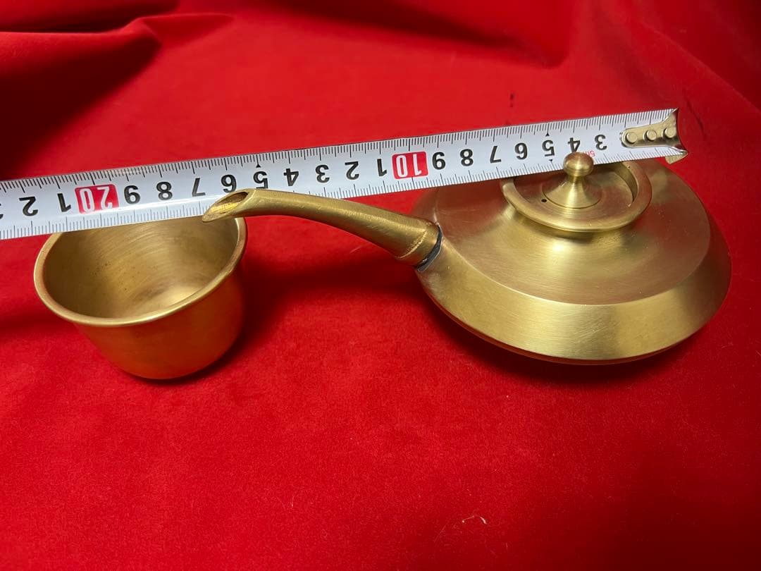 銅器水差書道具　高岡銅器　花水注唐銅蓋2点現状品のみ