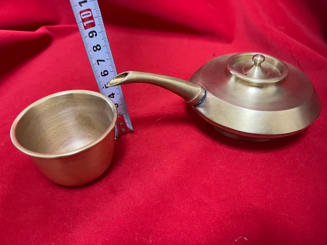 銅器水差書道具　高岡銅器　花水注唐銅蓋2点現状品のみ