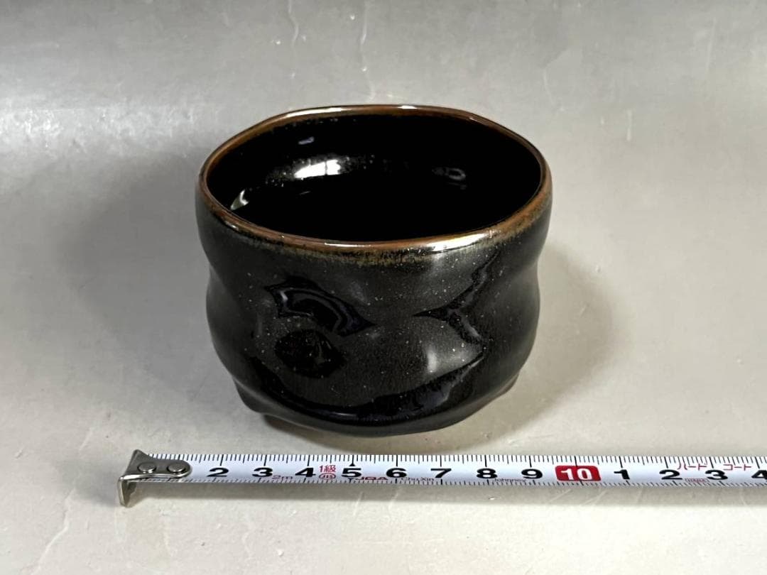 茶碗■赤膚焼 「尾西楽斎」 黒楽小茶碗 遠州七窯 黒釉 時代物 骨董品 希少■