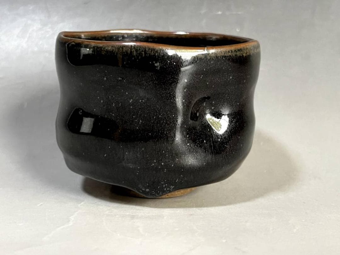 茶碗■赤膚焼 「尾西楽斎」 黒楽小茶碗 遠州七窯 黒釉 時代物 骨董品 希少■