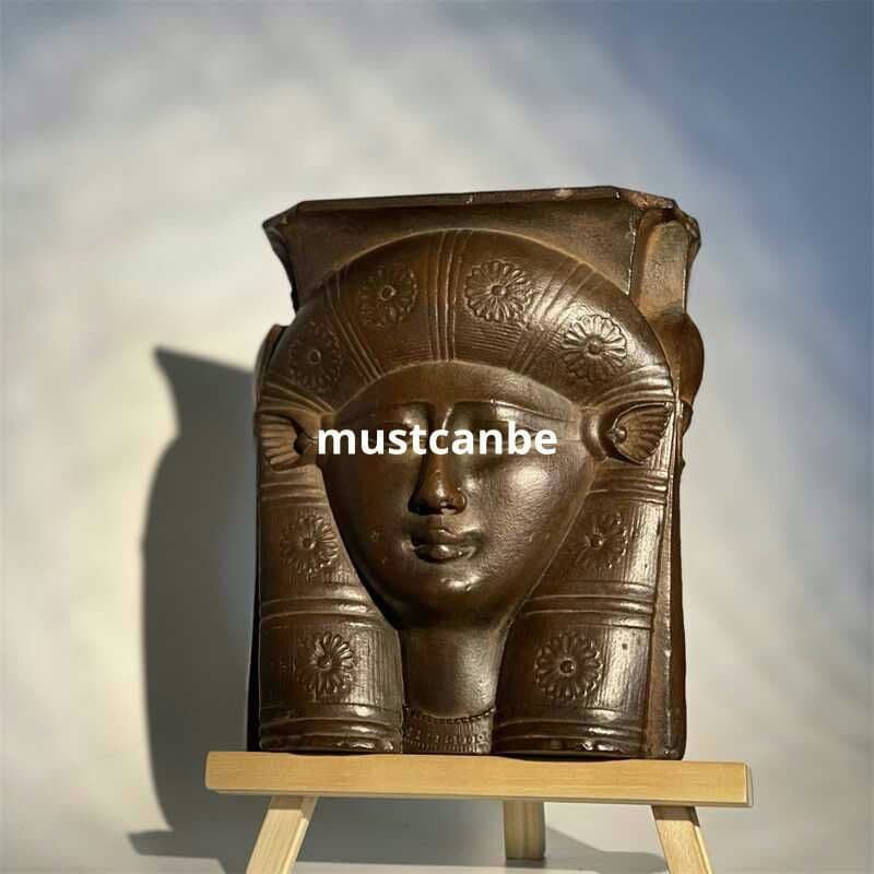 彫刻古代エジプト神話ハトー(Hathor)顔置物 居間玄関書棚茶室 装飾品工芸品