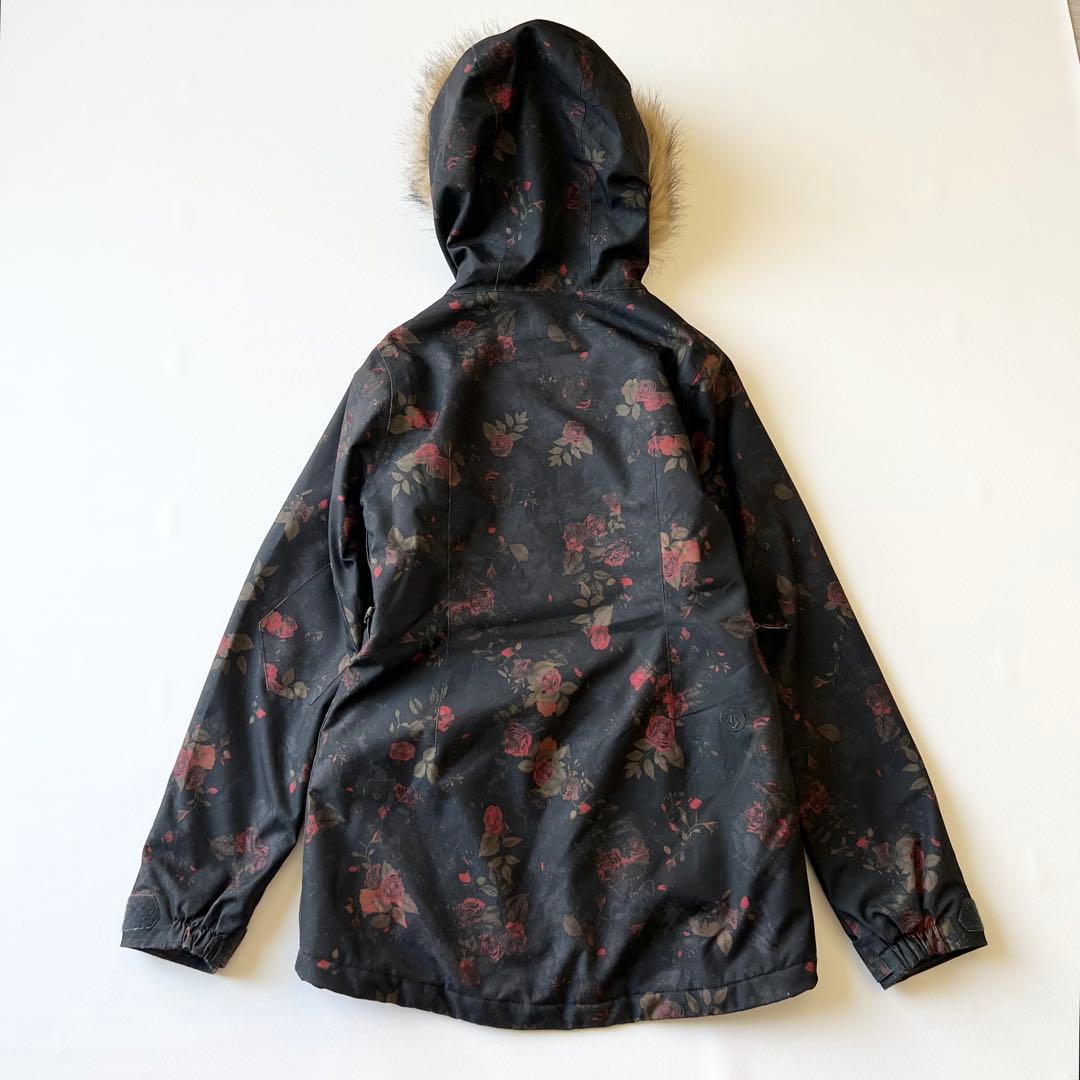 3268 ボルコム　ジャケット ファー付き 花柄 バラ　黒　S