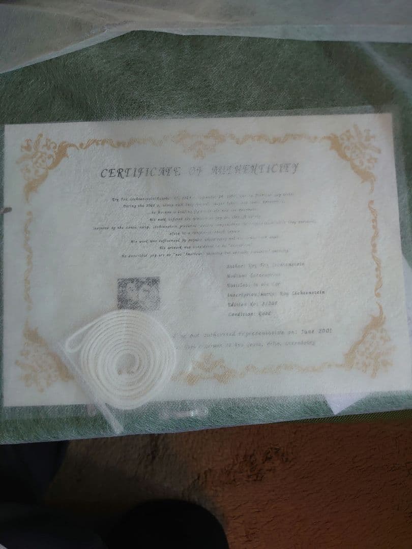 ロイ・リキテンスタイン「in the Car」直筆サイン　証明書　真作保証