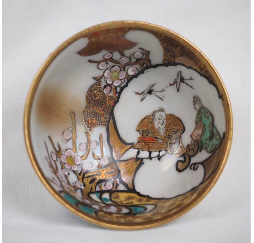 送料無料　極上品　明治～大正期九谷焼ぐい呑み（煎茶碗）5客 完品無傷