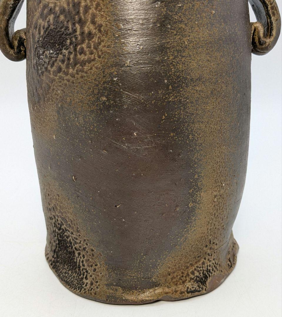 高原邦彦 備前焼 矢筈口耳付花入 合箱 花器 フラワーベース 花瓶 茶道具 置物