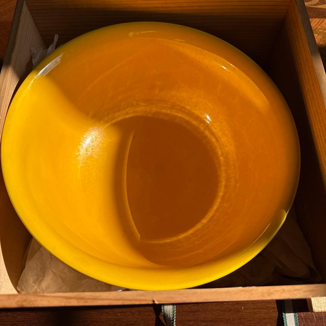 中村翠嵐作の黄交趾龍田川菓子鉢