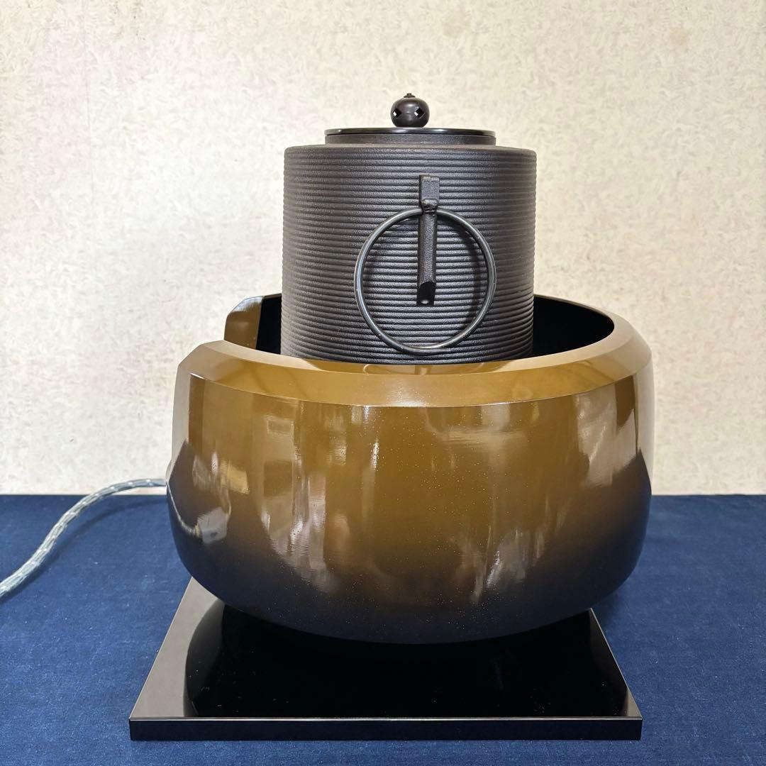 未使用 風炉 電熱器 茶釜 野々田製面取風炉 志きの糸目筒釜 敷板 茶道具