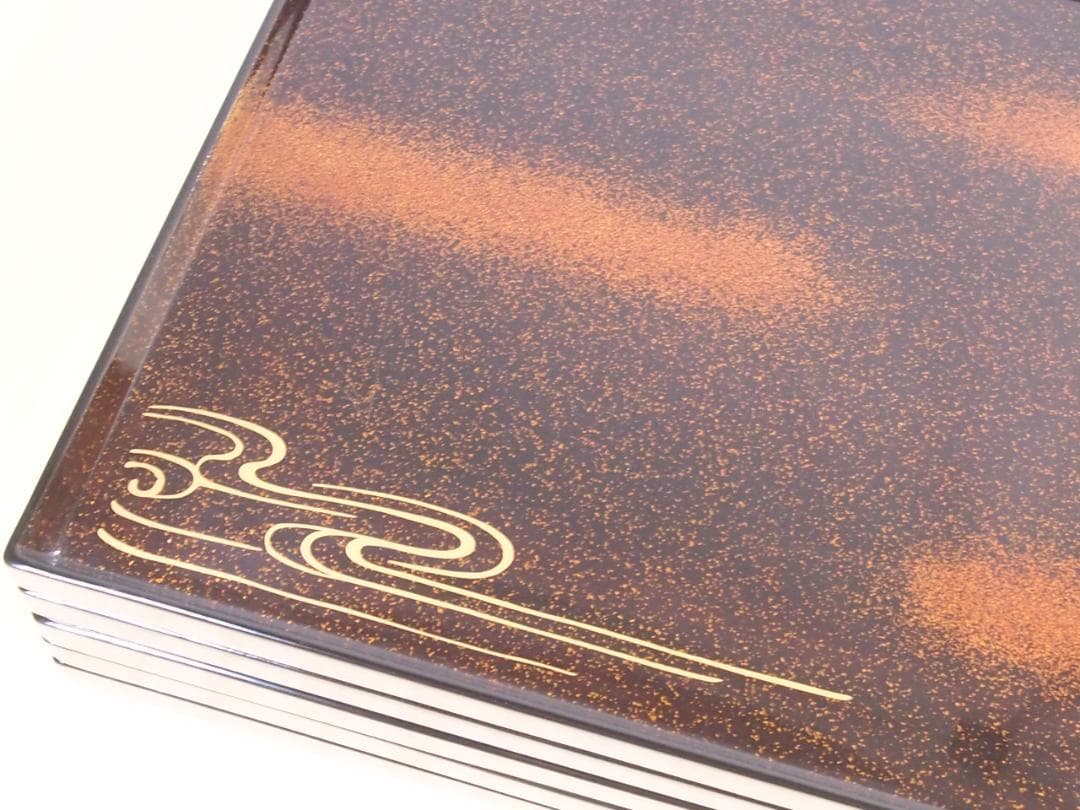 【良品】輪島塗 長手脇引膳 5客 梨地霞/波蒔絵 卓上膳/懐石膳/会席膳 漆器