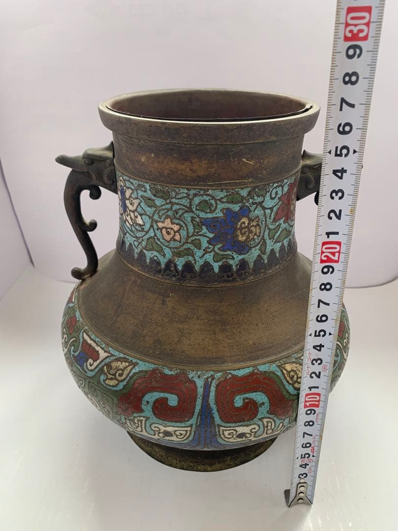 古銅　七宝饕餮文耳付瓶 大日本文政年整珉鋳　送料込み