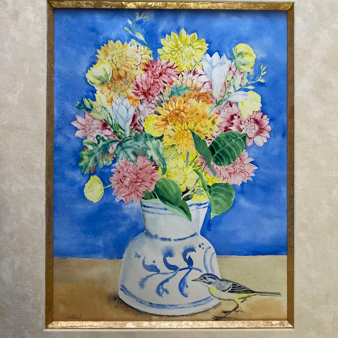 マイテ　デルテイユ￼「スペインの花瓶」有名フランス人画家額56×47絵37×28