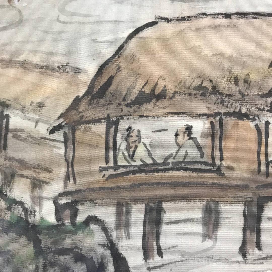 【真作】河野秋邨/水梅亭会友図/山水図/梅花山水図/掛軸☆宝船☆AD-581