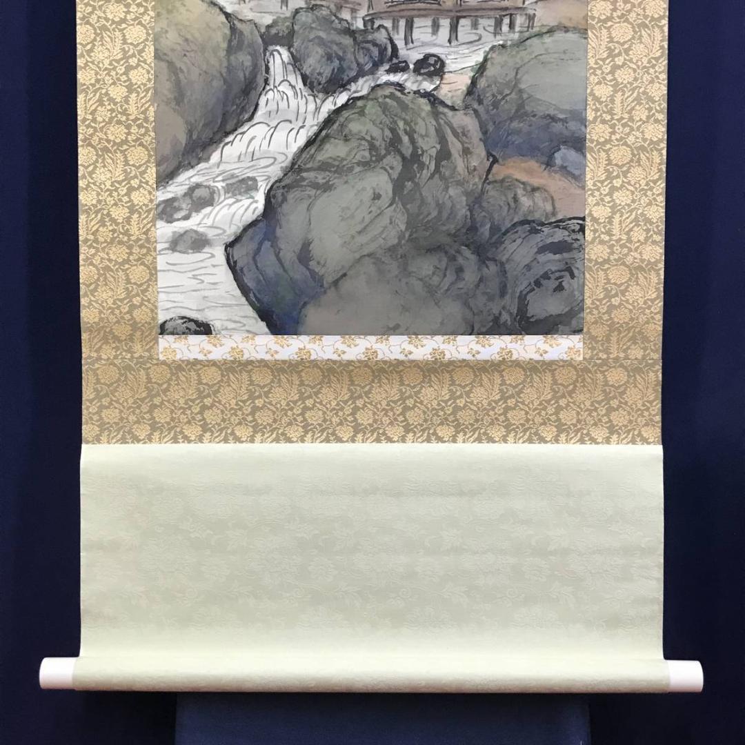 【真作】河野秋邨/水梅亭会友図/山水図/梅花山水図/掛軸☆宝船☆AD-581