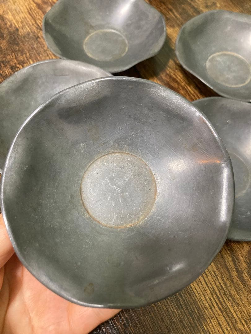 し*ん様 清 乾隆年間　錫制茶托 尚天泰款 中国 古美術　煎茶道具 古錫造 時代