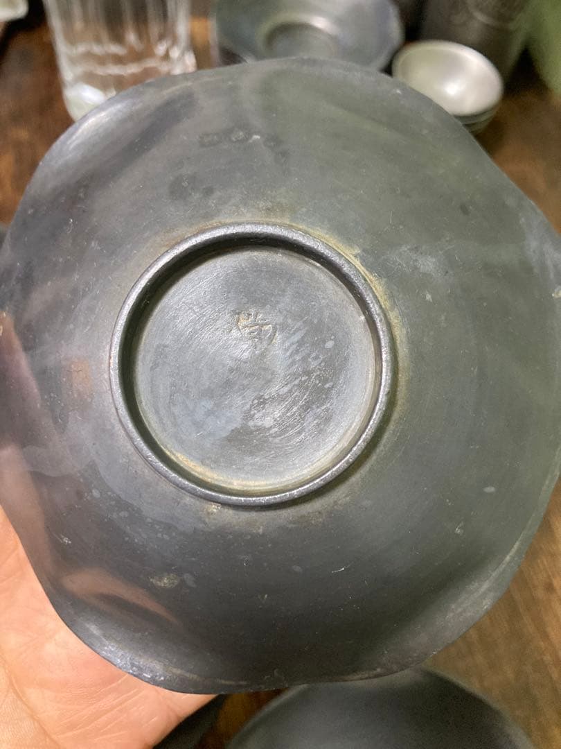 し*ん様 清 乾隆年間　錫制茶托 尚天泰款 中国 古美術　煎茶道具 古錫造 時代