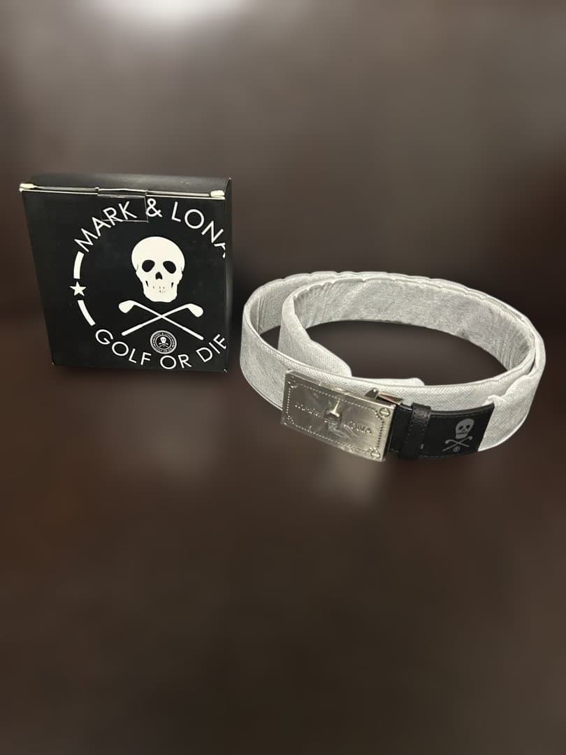 【未使用】MARK & LONA　スカルベルト　ロゴ総柄　ブラック