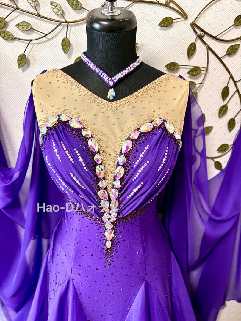 新品★ダンスドレス★スタンダード★社交ダンス★競技会★パーティー★パープル