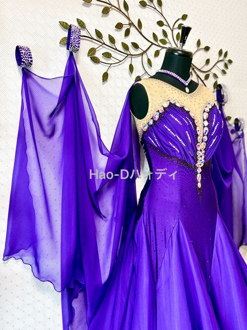 新品★ダンスドレス★スタンダード★社交ダンス★競技会★パーティー★パープル