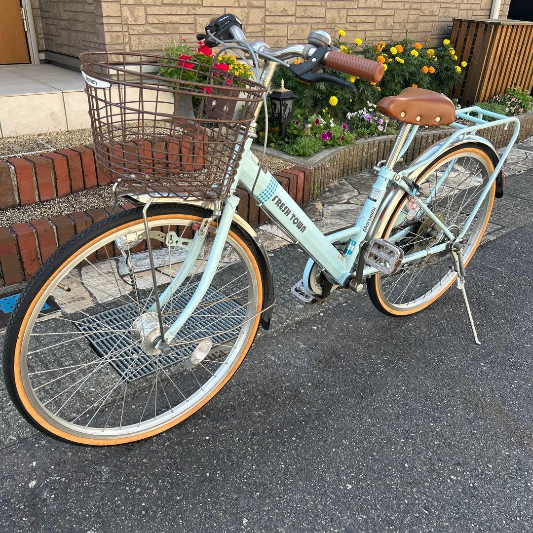 シティサイクル ライトブルー 前カゴ付き　マルイシ　24インチ