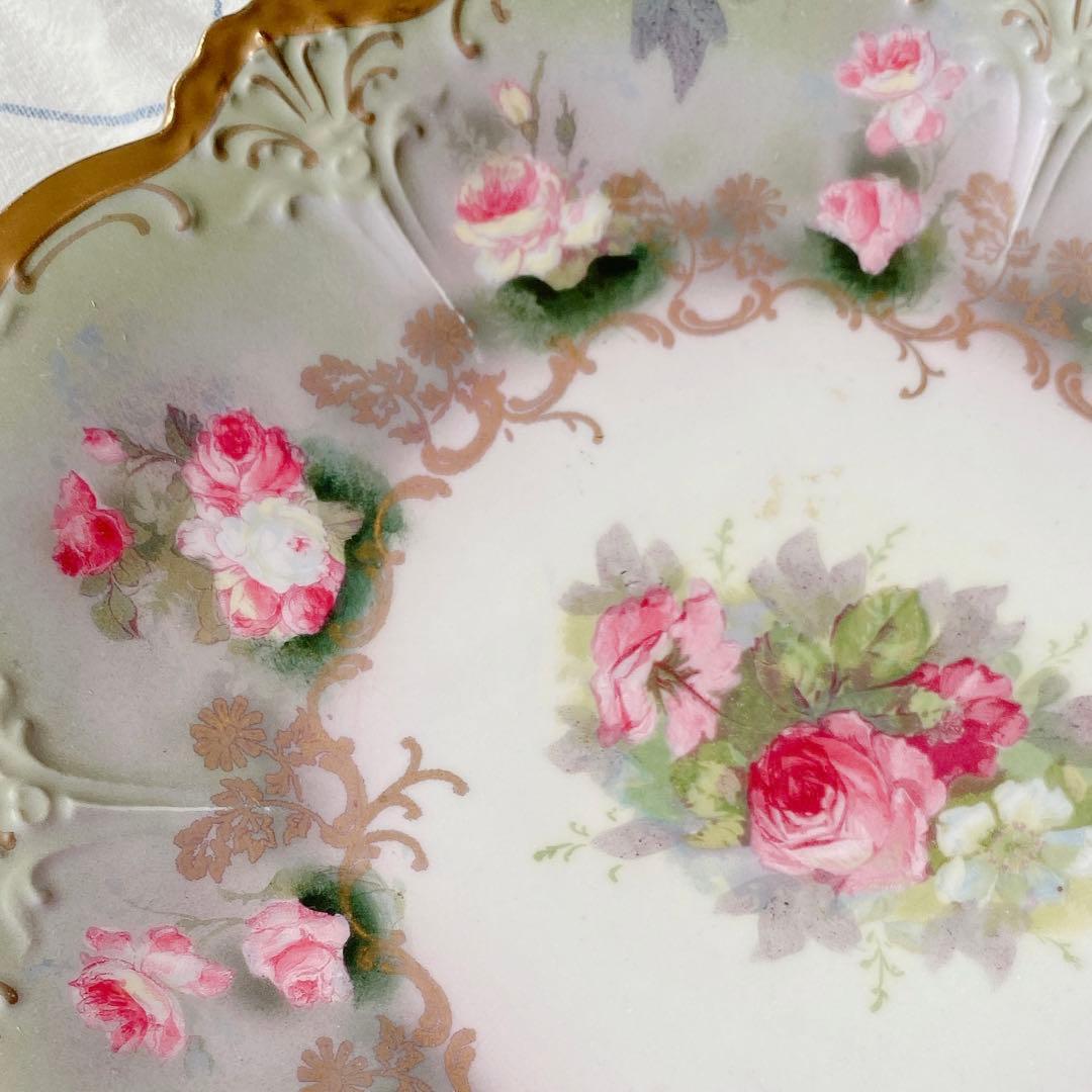 アンティーク　プレート　手描き　金彩　 薔薇　オーストリア