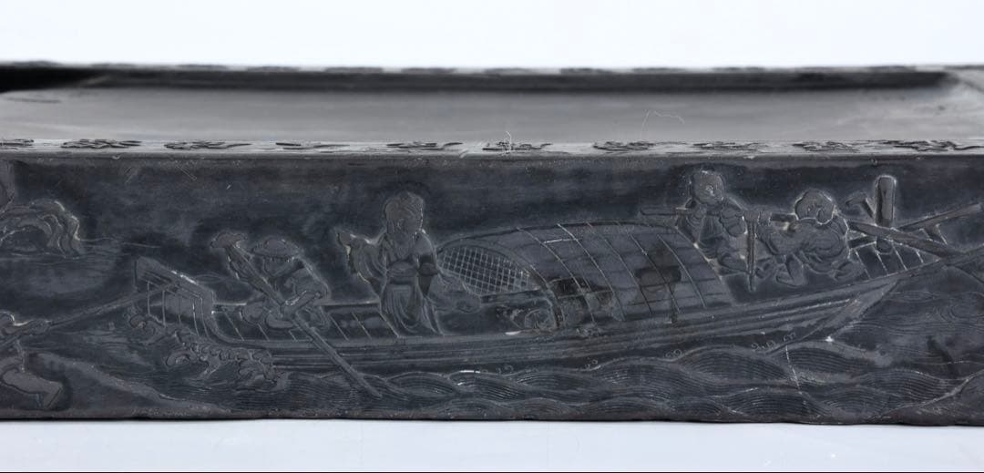 中国古玩 清乾隆帝御題詩刻 端渓石硯 12.5kg 唐木箱 書道具 古美術 骨董