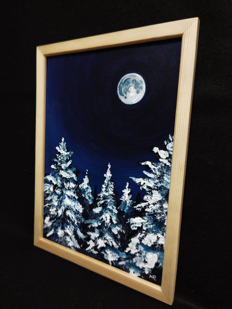 油絵 絵画 【冬の森の満月】