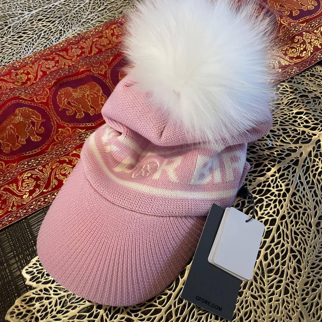 G/FORE ピンク ニット帽 ファー付き