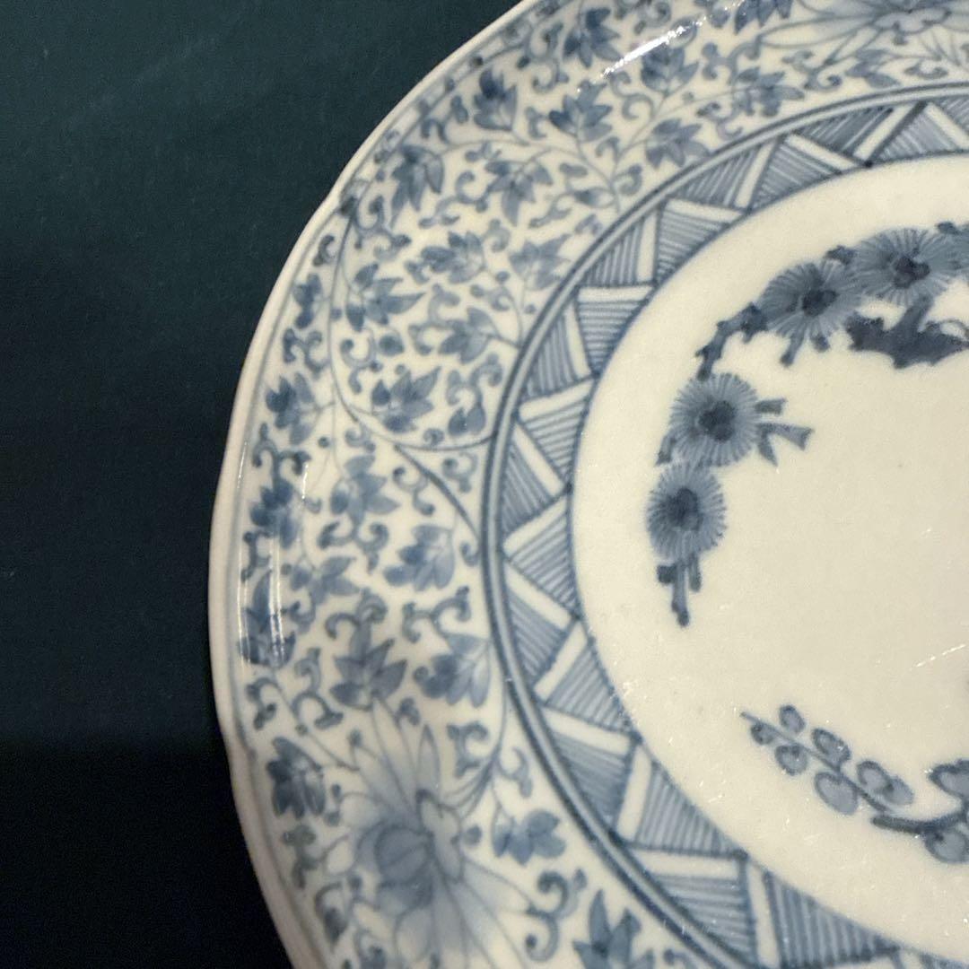 古伊万里　染付　花唐草　中皿　無傷完品　元禄期
