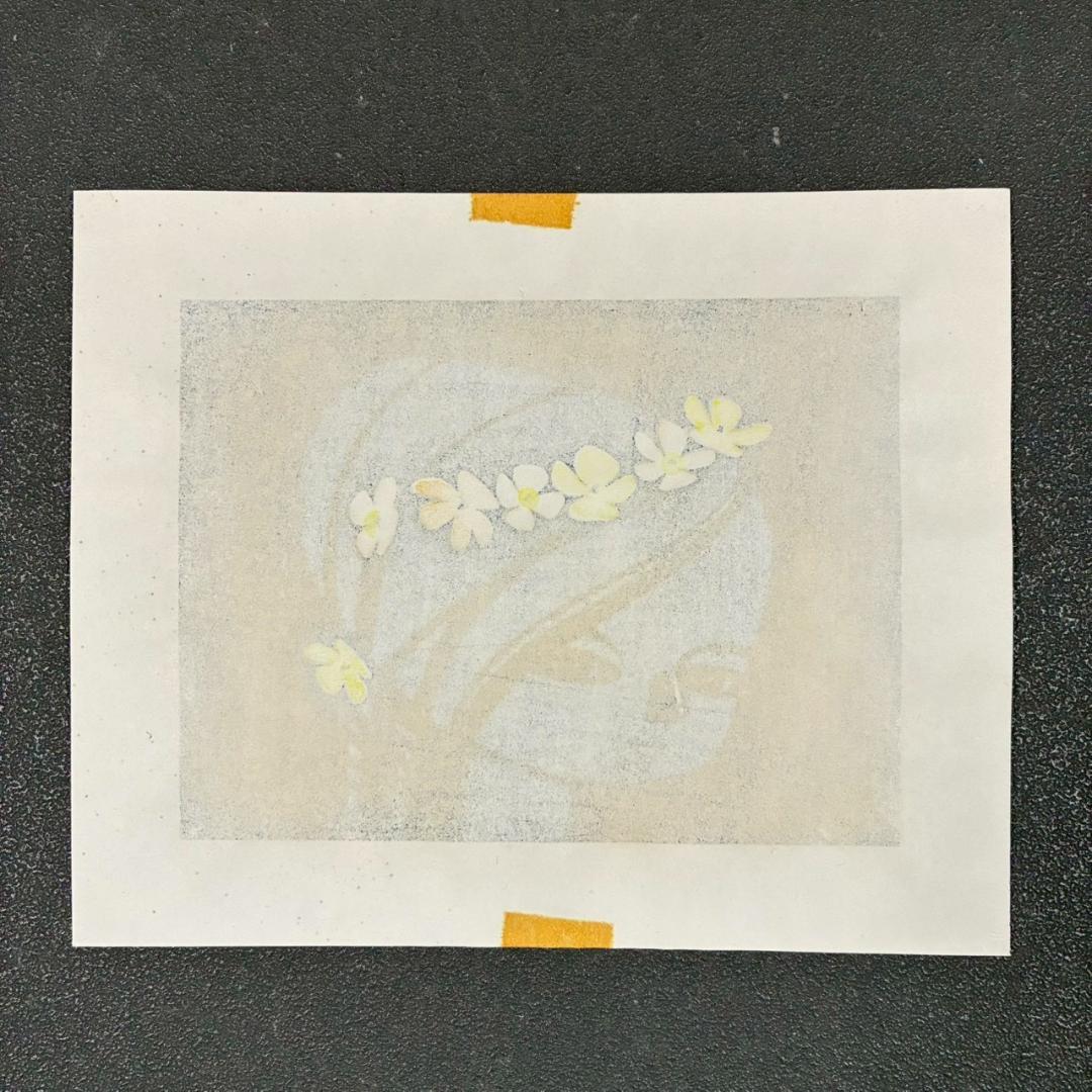 池田修三「花飾り」木版画 刷込サイン入 子どもをテーマにした作品 人気作家